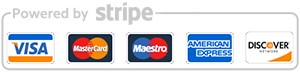 Payments powered by Stripe (Pay with Visa, Mastercard, Maestro, American Express, Union Pay, PayPal)