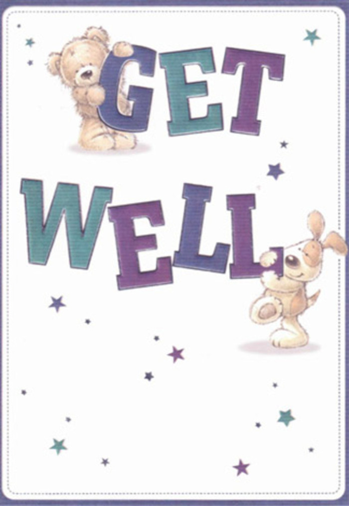 Gentle encouragement comes to life on this get well card, where a friendly bear and bouncy puppy serve as cheerful messengers. Floating around them, playful stars scatter like wishes on a quiet Southgate morning, infusing the composition with a sense of possibility. The hand-lettered typography-large, confident, and shaded in purples and aquas-grounds the scene in positivity, much as Southgate Florist bouquets anchor a hospital bedside or brighten a living room along Chase Side. There's an inviting tactility: plush bear fur and floppy puppy ears invite the fingertips, echoing the lush feel of fresh blooms carefully selected from local markets. The entire piece radiates care and softness, not only through its characters' innocent expressions but via the harmonious blend of colour and space. Envisioning this card paired with a handcrafted bouquet creates a sensory duet-visual reassurance entwined with fragrant, nurturing beauty-delivering comfort that feels both local and personal in the heart of Southgate.